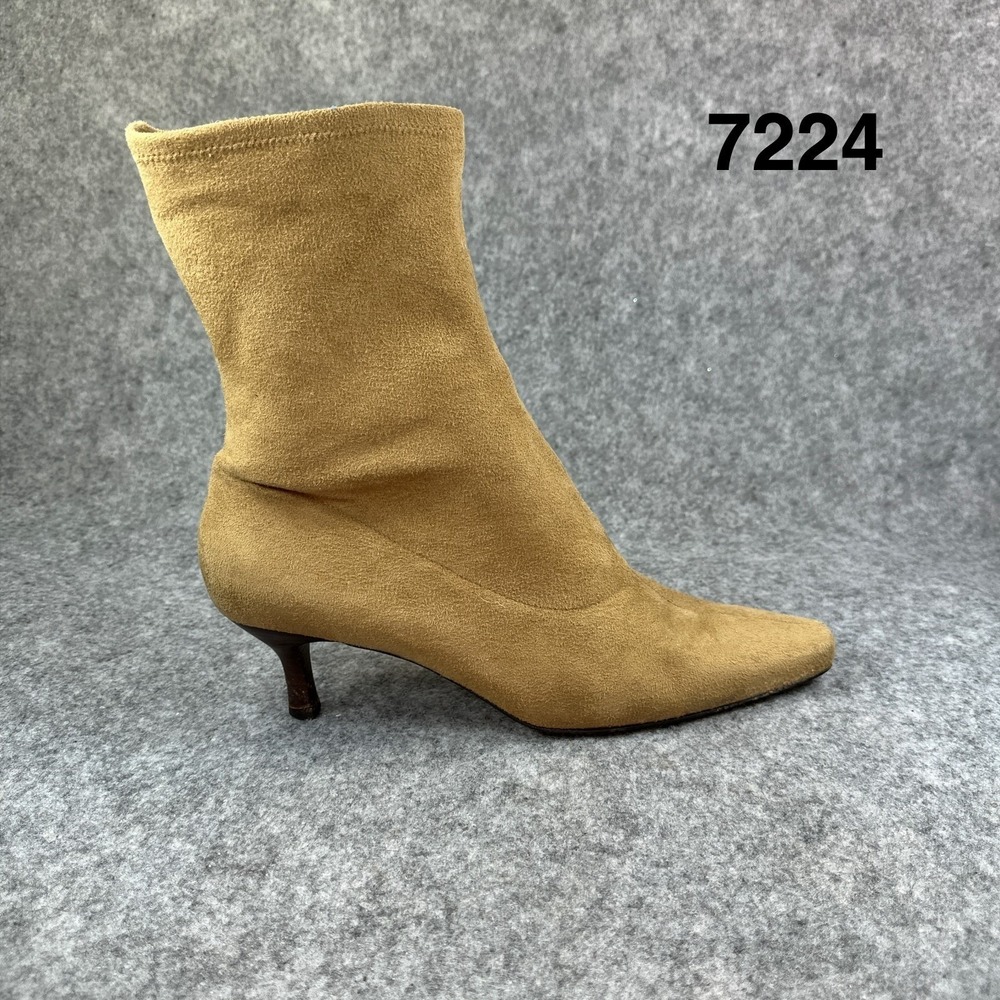 Talbots Womens Tan Suede Pointed Toe Kitten Heel Ankle Boots Size 9.5W Brazil